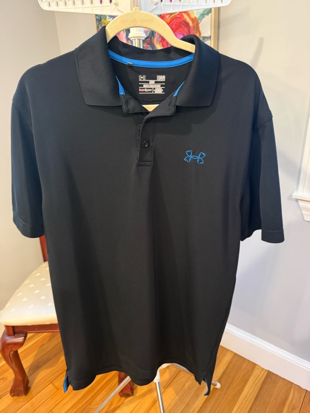 Under Armour Black Polo with Blue Logo Accent